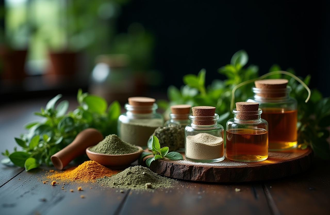 Fresh organic herbs and botanical extracts